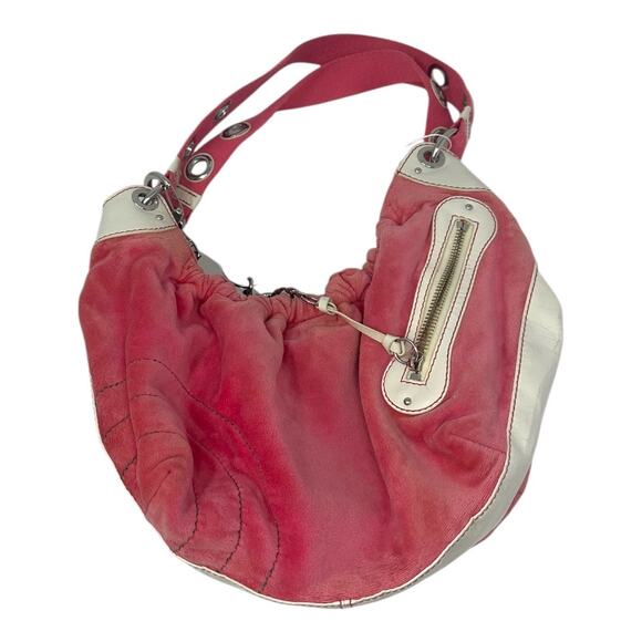 Juicy Couture Pink Suede Shoulder Bag with Charm – Vintage Y2K Logo Purse - Picture 6 of 13